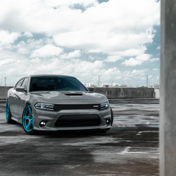 Gray Dodge Charger Daytona with Custom Vented Hood - Photo by Vossen