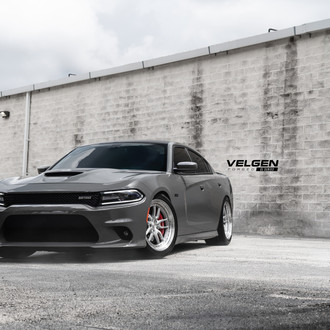 Custom Vented Hood on Gray Dodge Charger Daytona - Photo by Velgen Wheels