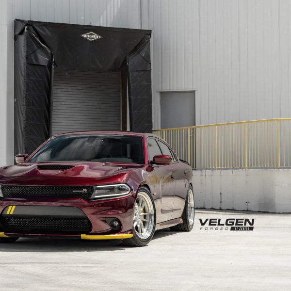 Burgundy Dodge Charger Scat Pack with Blacked Out Mesh Grille - Photo by Velgen Wheels