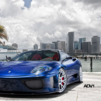 Blue Ferrari 360 With a Low Stance and Mirror Polished ADV1 Rims