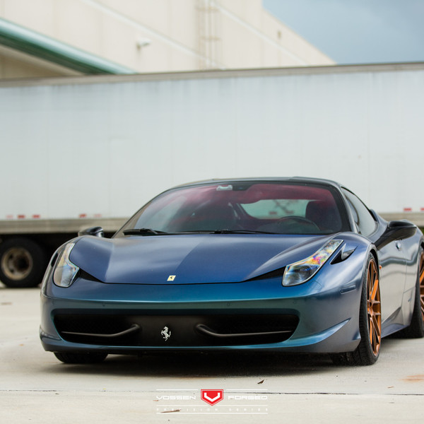 Blue Ferrari 458 with Custom Front Bumper - Photo by Vossen