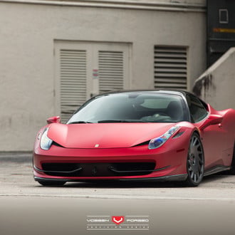 Red Matte Ferrari 458 with Custom Front Lip Spoiler - Photo by Vossen