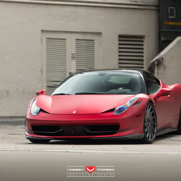 Red Matte Ferrari 458 with Custom Front Lip Spoiler - Photo by Vossen