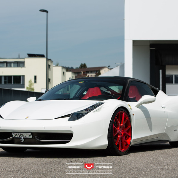 White Ferrari 458 with Aftermarket Dark Smoke Headlights - Photo by Vossen