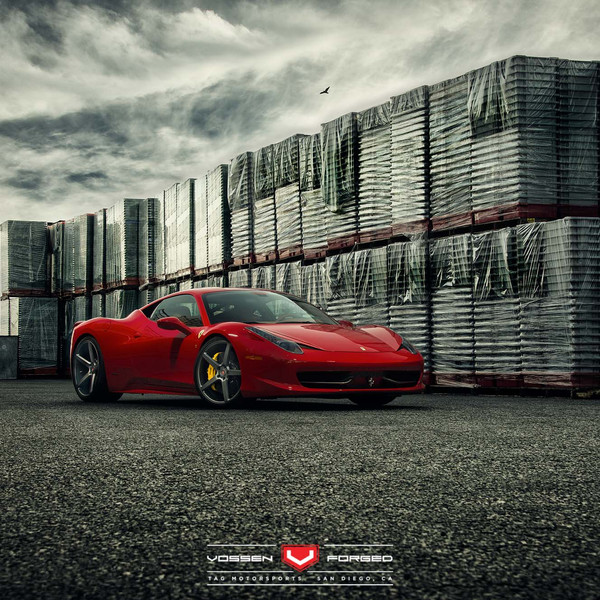 Gloss Red Ferrari 458 with Custom Front Bumper - Photo by Vossen