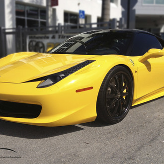 Black and Yellow: Yellow Ferrari 458 Sitting on Black Vellano Wheels with Yellow Brakes