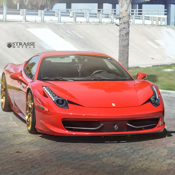 Red Ferrari 458 with Dark Smoke Headlights - Photo by Strasse Forged