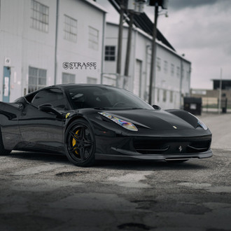 Black Ferrari 458 with Front Bumper Lip Spoiler - Photo by Strasse Forged