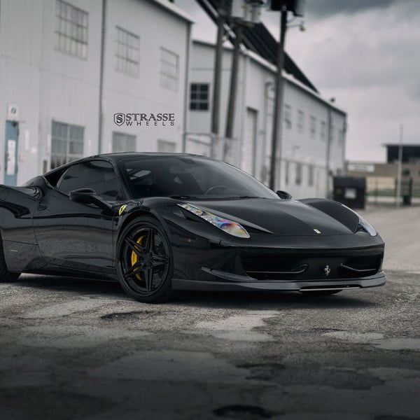 Black Ferrari 458 with Front Bumper Lip Spoiler - Photo by Strasse Forged