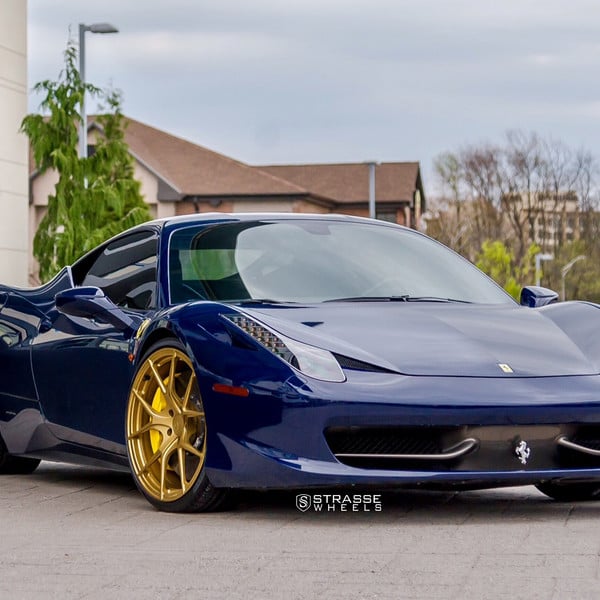 Dark Smoke Headlights on Blue Ferrari 458 - Photo by Strasse Forged