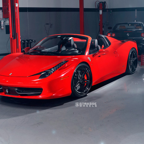 Dark Smoke Headlights on Red Convertible Ferrari 458 - Photo by Strasse Forged