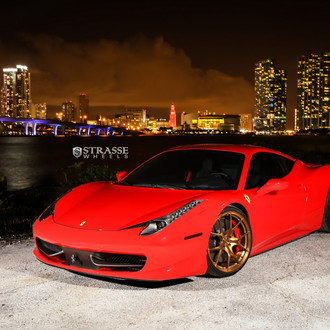 Red Ferrari 458 with Dark Smoke LED Headlights - Photo by Strasse Forged