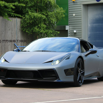 Aftermarket LED Headlights on Gray Matte Ferrari 458 - Photo by Vorstiner