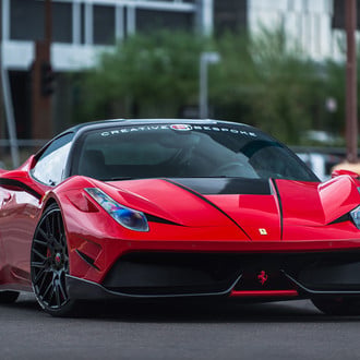 Red Ferrari 458 with Dark Smoke Headlights - Photo by Forgiato