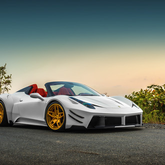 Custom Front Lip on White Convertible Ferrari 458 - Photo by DUB Magazine