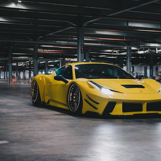 Yellow Ferrari 458 with Aftermarket Body Kit - Photo by PUR Wheels