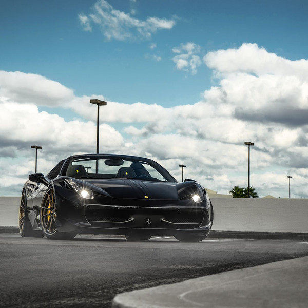 Black Ferrari 458 with Dark Smoke LED Headlights - Photo by Anrky Wheels