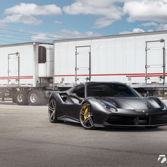 Matte Black Ferrari 488 with Vossen Wheels And Yellow Brakes  - Photo by Vossen