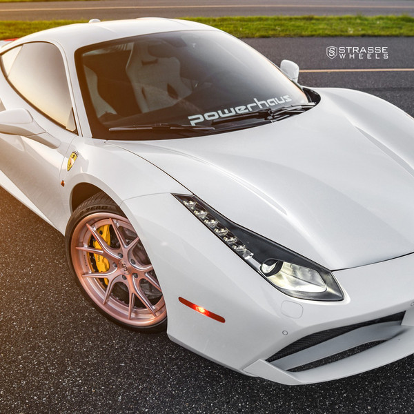 White Ferrari 488 with Crystal Clear LED Headlights - Photo by Strasse Forged