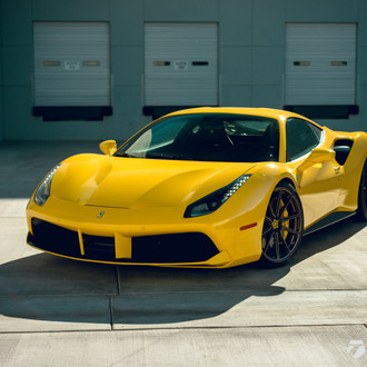 Dark Smoke LED Headlights on Yellow Ferrari 488 - Photo by Vossen