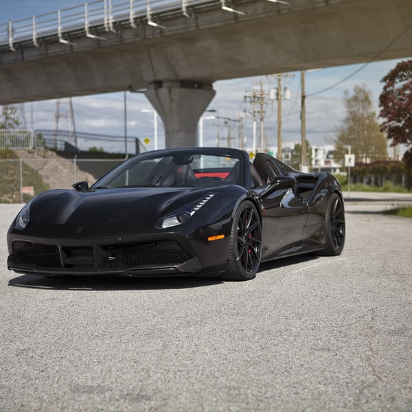 Black Convertible Ferrari 488 with Custom LED Headlights - Photo by PUR Wheels