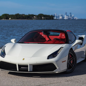White Convertible Ferrari 488 on Classis 5 Spoke Anrky Rims
