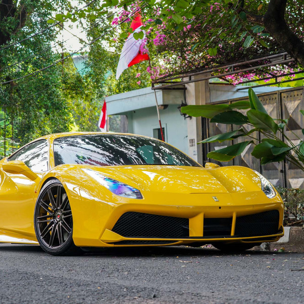 Yellow Ferrari 488 with Custom Front Bumper - Photo by Vossen