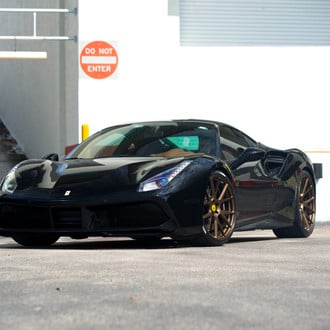 Black Ferrari 488 with Aftermarket LED Headlights - Photo by Vossen