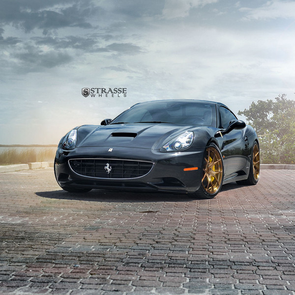 Aftermarket LED Headlights on Black Ferrari California - Photo by Strasse Forged