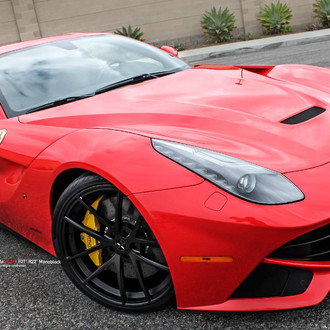 Red Ferrari F12 with Custom Front Lip Spoiler - Photo by Vellano