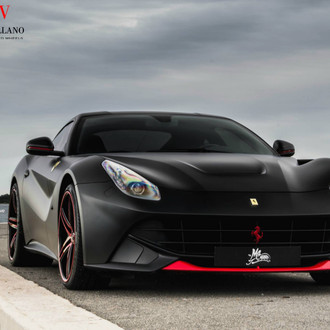 Custom Headlights on Black Matte Ferrari F12 - Photo by Vellano