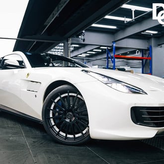 White Ferrari GTC4Lusso with Crystal Clear Headlights - Photo by Forgiato