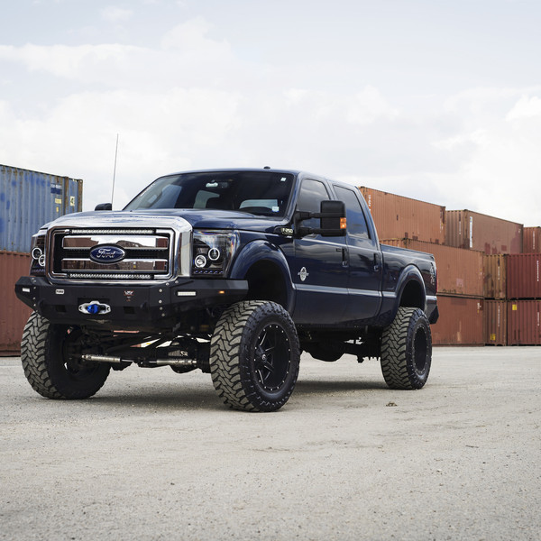 Blue Ford F-250 with Custom Halo Headlights - Photo by Fuel Offroad