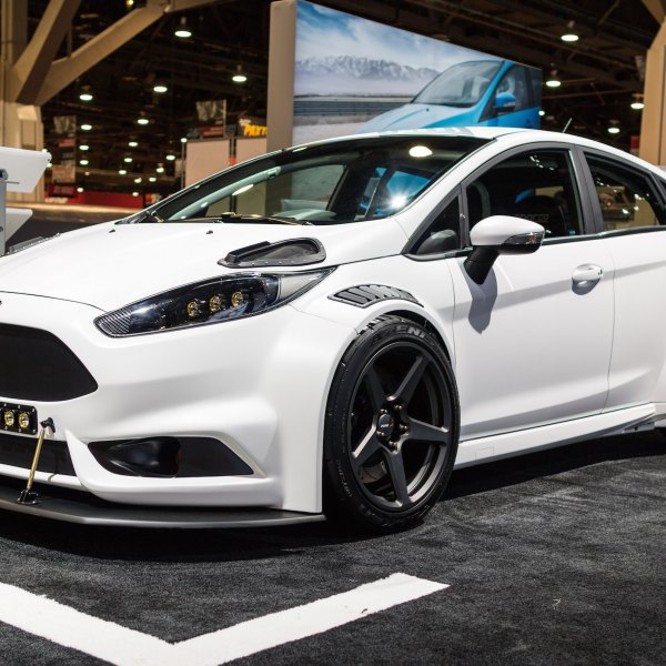 White Ford Fiesta with Custom Body Kit - Photo by Forgeline Motorsports