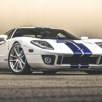 Custom White Ford GT with Blue Stripes - Photo by HRE Wheels