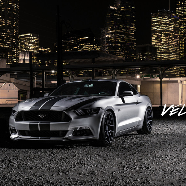 Silver Mustang With Black Stripes on Velgen Custom Rims - Photo by Velgen