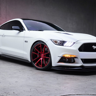 Mustang GT Stanced on Red Custom Painted Rotiform Rims - Photo by MAD Industries