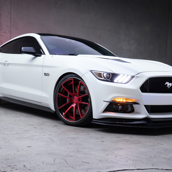 Mustang GT Stanced on Red Custom Painted Rotiform Rims - Photo by MAD Industries