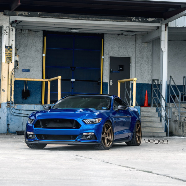 Blue Ford Mustang on Bronze Velgen Wheels - Photo by Velgen
