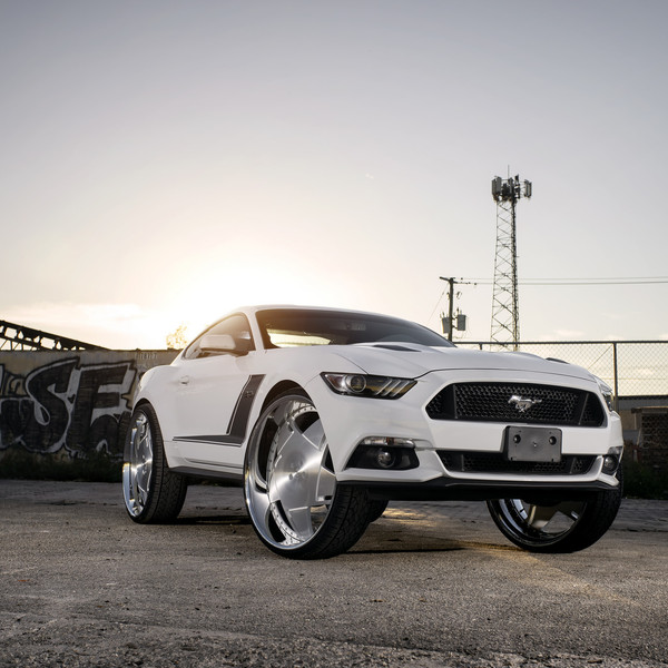 White Ford Mustang with Boosta Series DUB Wheels - Photo by DUB
