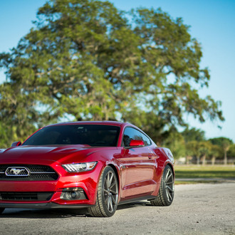 Wild Pony Red Ford Mustang with Aftermarket Parts