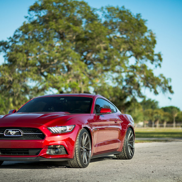 Red Ford Mustang with Custom Front Bumper - Photo by Vossen