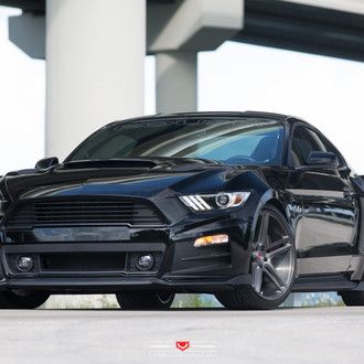 Black Ford Mustang with Custom Hood - Photo by Vossen