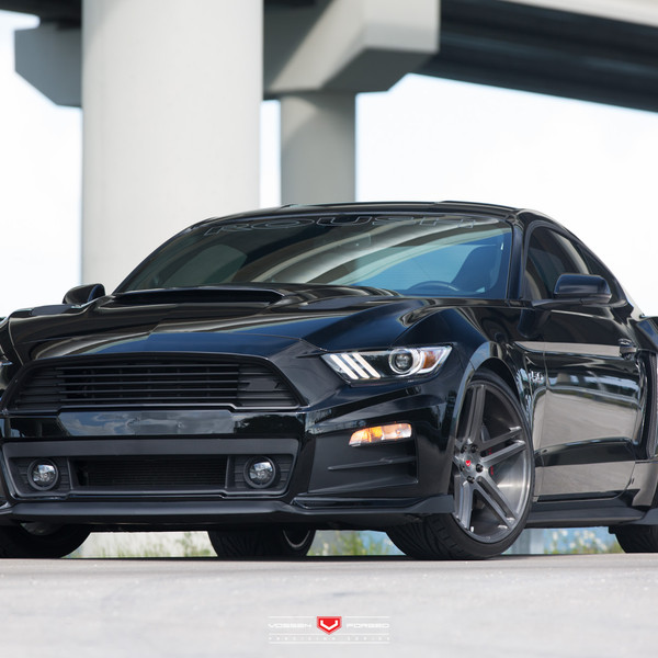 Black Ford Mustang with Custom Hood - Photo by Vossen