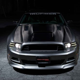 Carbon Fiber Hood on Gray Metallic Ford Mustang - Photo by Vossen