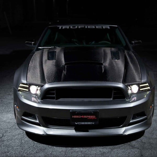 Carbon Fiber Hood on Gray Metallic Ford Mustang - Photo by Vossen