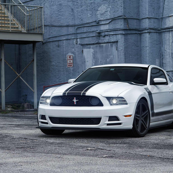 Custom White Ford Mustang Boss 302 with Black Stripes - Photo by Vossen