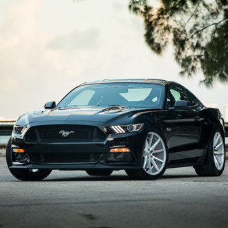 Custom LED Headlights on Black Ford Mustang 5.0 - Photo by Vossen