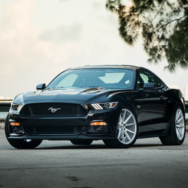 Custom LED Headlights on Black Ford Mustang 5.0 - Photo by Vossen