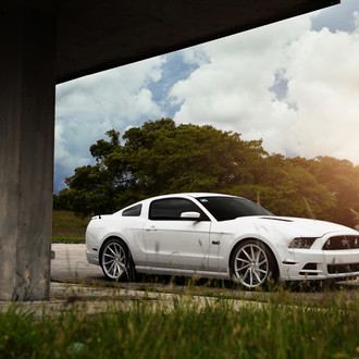 White Ford Mustang 5.0 with Custom Hood - Photo by Vossen
